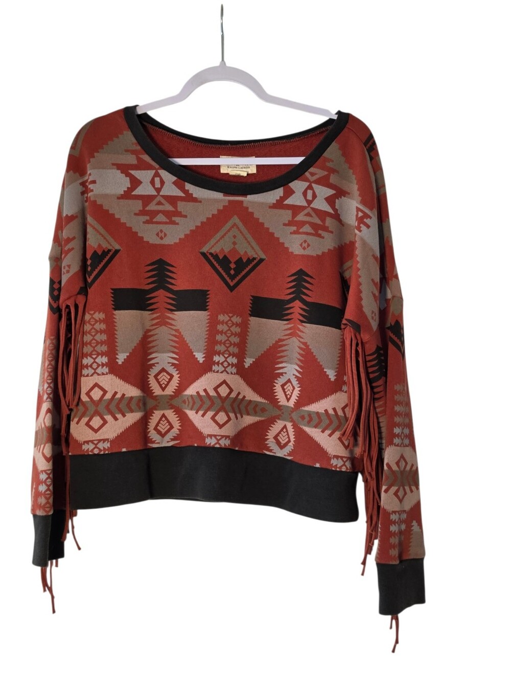 Ralph Lauren Denim & Supply Medium Rust Aztec Fringe Women's Sweater